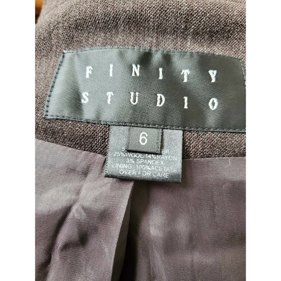 Finity Studio Women's Brow Polyester & Wool Long Sleeve 2 Piece Blazer & Skirt 6 - Picture 8 of 10